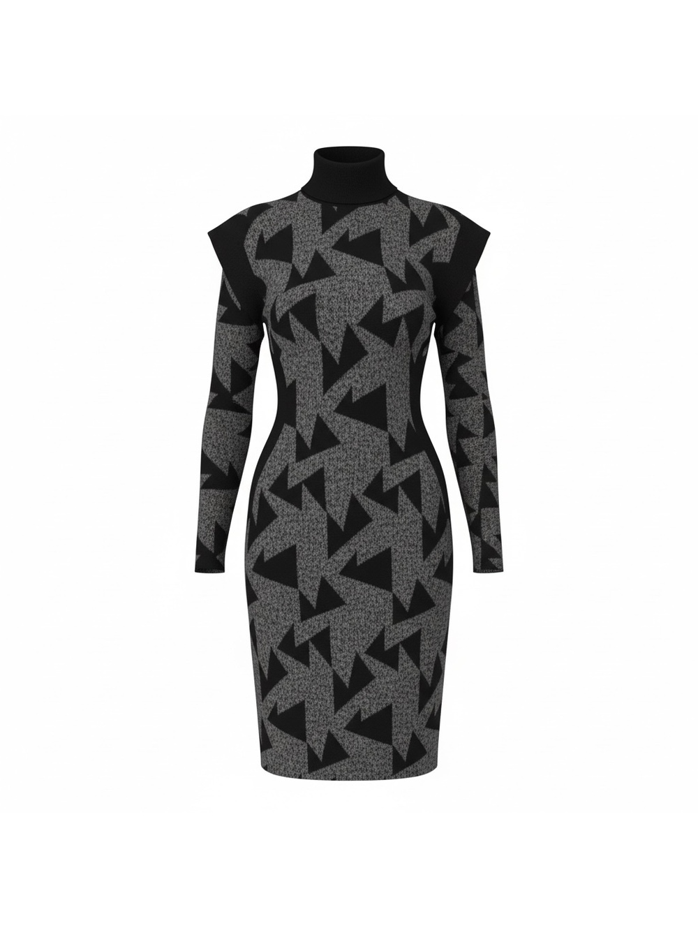Black & Gray Geometric Power Shoulder Knit Dress